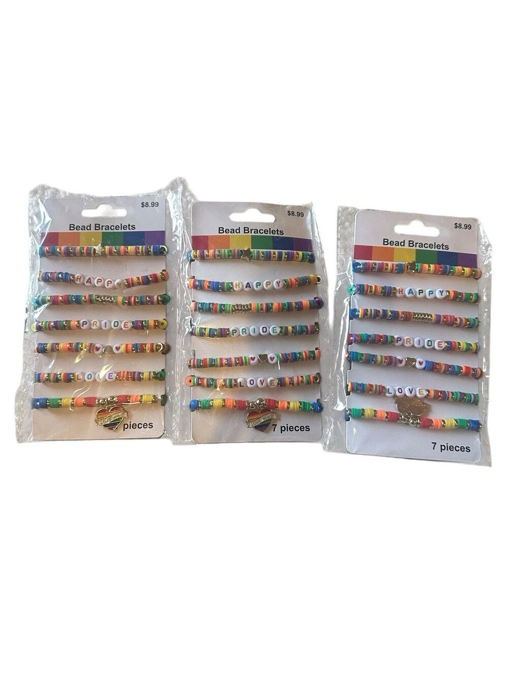 New Bundle 3 Packs of Rainbow LGBTQ+ Pride Bracelets 21 Total (7 Per Card) Love